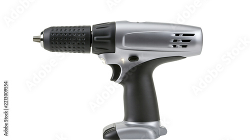 Obraz na plátně Isolated modern cordless power drill gun, essential tool for building and DIY pr