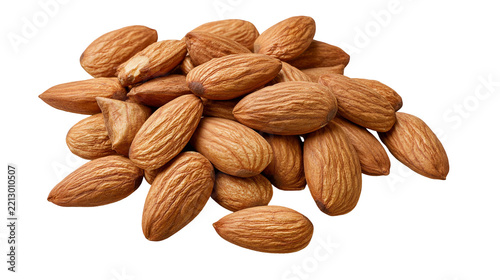 Isolated pile of natural raw almonds a healthy organic snack rich in nutrients and vitamins