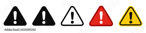 Warning triangle icon set illustration, red yellow and black exclamation caution signs for safety notice, hazard alert, risk prevention and emergency symbol element. vector illustration design.