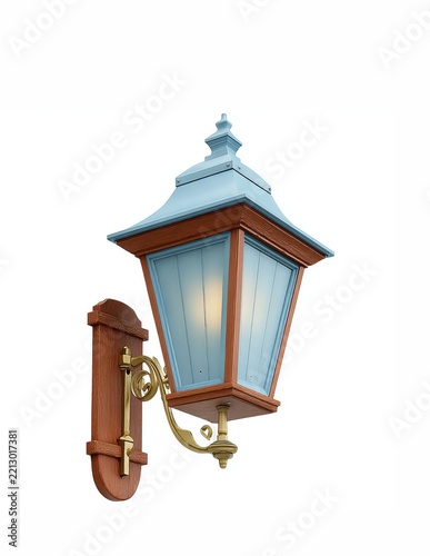 Cozy blue outdoor lantern with mahogany accents illuminating warm nights