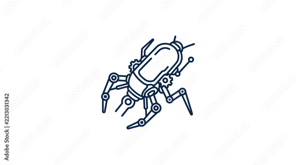 Fototapeta premium Minimalist mechanical insect robot line art icon.