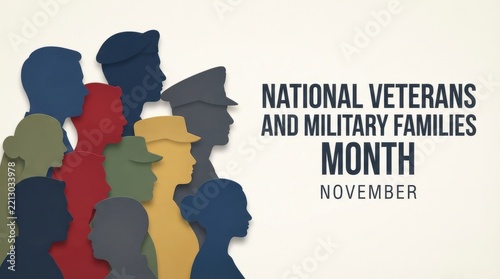 National Veterans and Military Families Month illustration with silhouettes in November