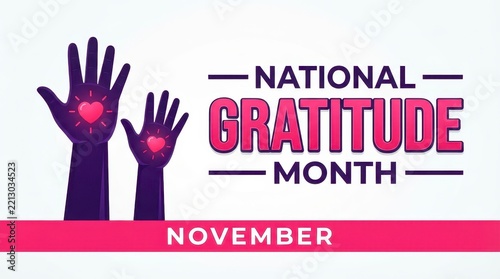 Two hands with hearts showing National Gratitude Month in November