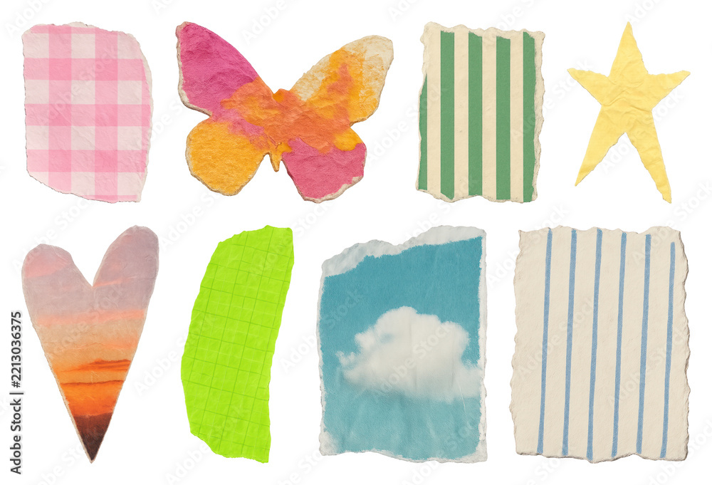 Fototapeta premium PNG Colorful torn paper shapes on transparent background