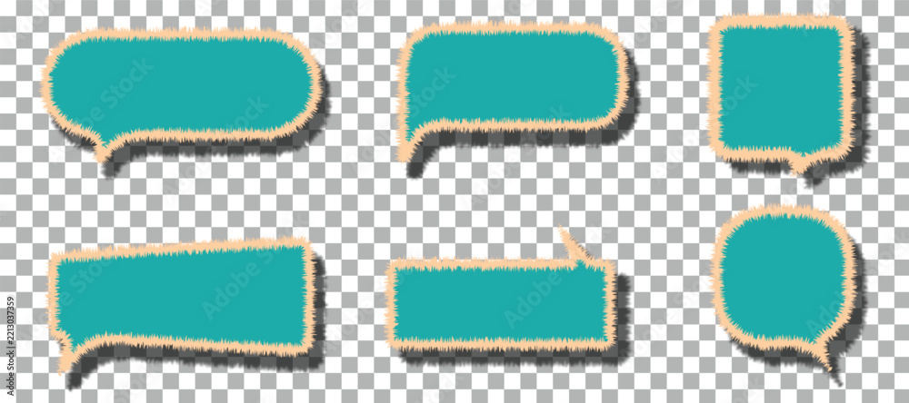 Fototapeta premium A collection of teal speech bubbles featuring a distressed paper edge texture isolated on a transparent background for various creative graphic design