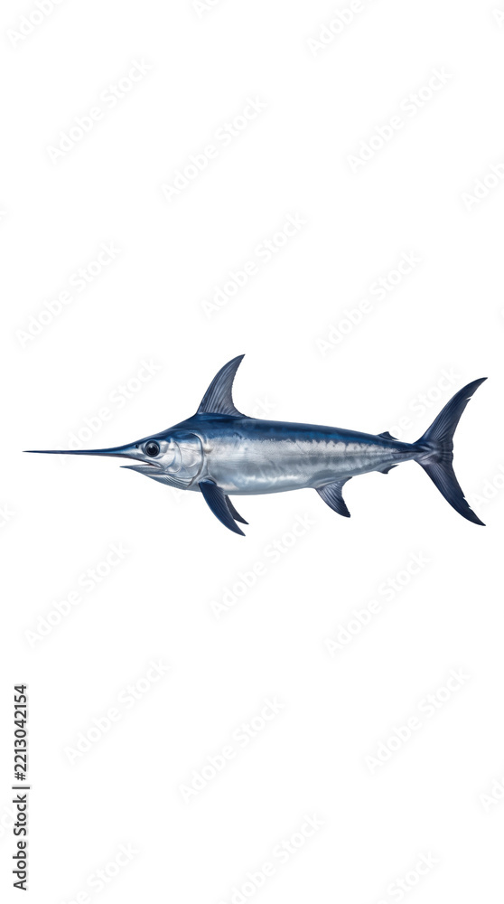 Obraz premium Vibrant blue swordfish illustration, a powerful marine animal with a distinctive long bill. Detailed aquatic life artwork, perfect for ocean-themed designs and educational content.