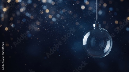 Christmas Snow Globe In Eve Night - Wish Concept With Blue Abstract Defocused Background