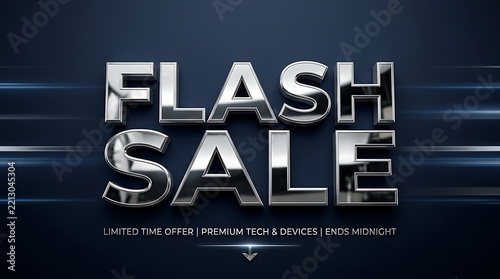 Cyber Monday Flash Sale metallic 3D text banner on dark blue