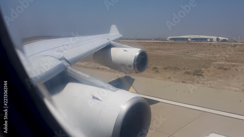 Takeoff View from Airplane Window Airbus A340-300