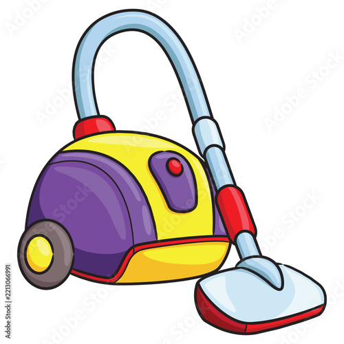 A cute and colorful cartoon illustration of a vacuum cleaner.