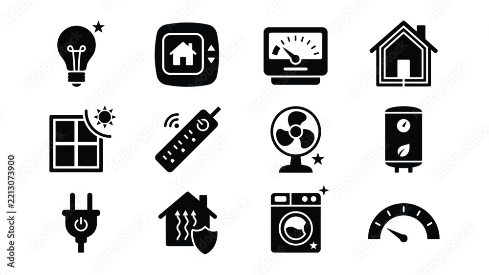 Fototapeta premium Set of home energy efficiency and smart appliance icons with transparent background
