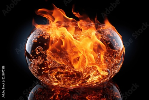 Fiery Water Bowl With Bubbles and Flames During Halloween Season Generative AI