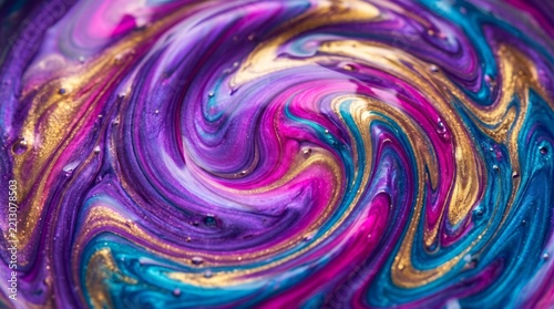 Vibrant abstract fluid acrylic paint texture with holographic colors