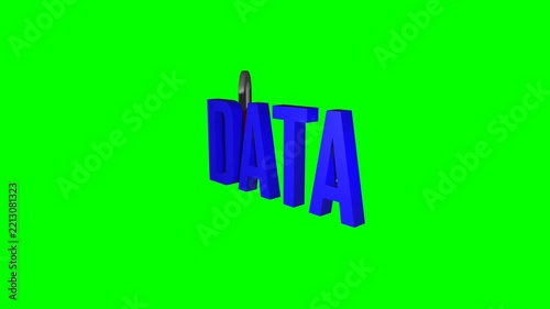 Seamless 3D data security animation with orbiting padlock on green screen.