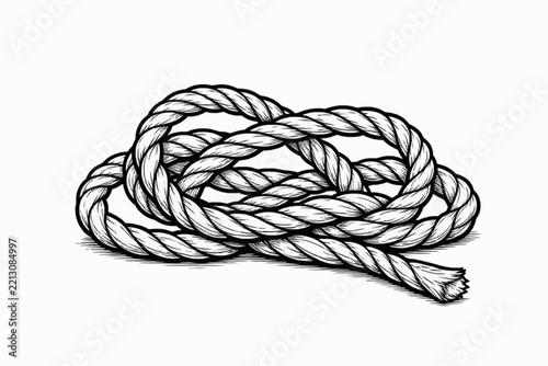 Black and white cartoon image of rope on a white background