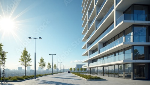 Modern office building with clear copy space on bright day