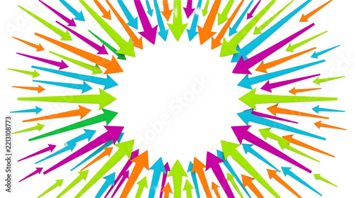 Colorful arrows pointing inward to a central circular copy space area