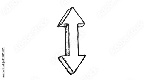 Hand drawn vertical double arrow sketch on transparent background