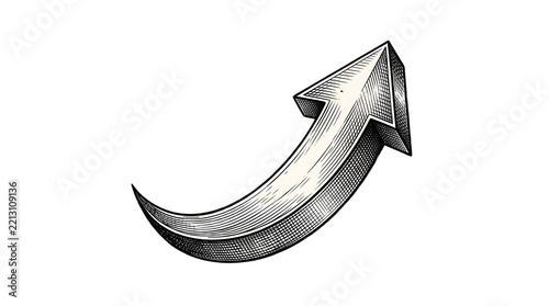 Engraved style upward pointing arrow isolated on transparent background