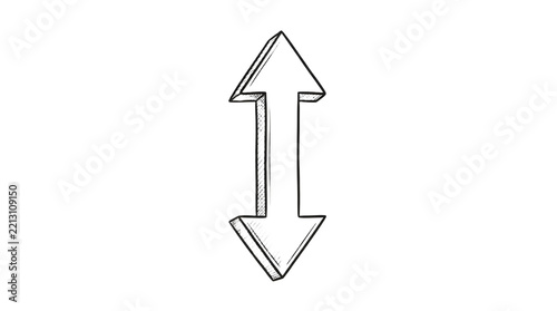 Hand drawn vertical double arrow sketch on transparent background