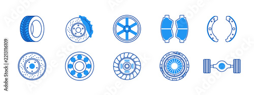 A set containing 10 auto parts icon designs. Flat vector icon.