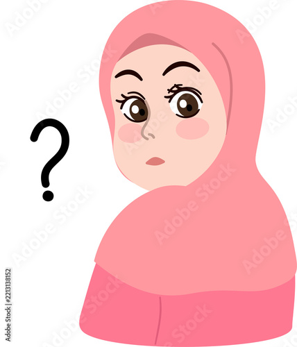 Confused Cartoon Girl Wearing a Pink Hijab