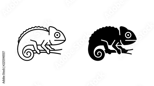 Chameleon lizard icon set isolated on transparent background