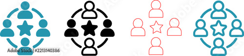 Minimalist team rating icon set, modern customer review and feedback symbols, corporate leadership and user rating vector graphic elements