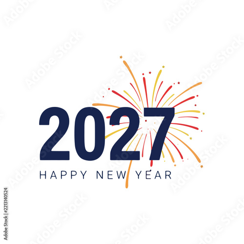 Happy New Year 2027 Typography Design with Fireworks Vector Illustration