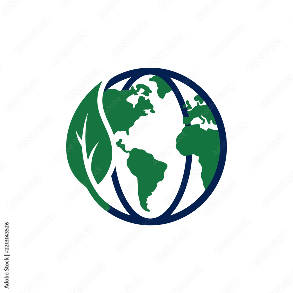 Obraz premium Green leaf on planet earth globe symbol.