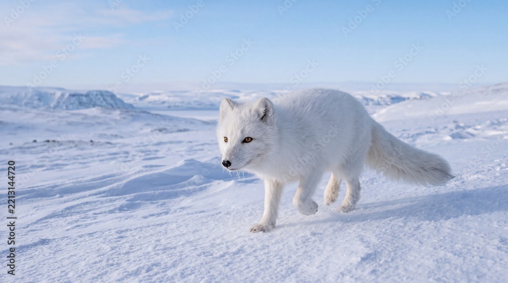 Fototapeta premium Majestic Arctic Fox in Pure Winter Snow Under Crisp Daylight