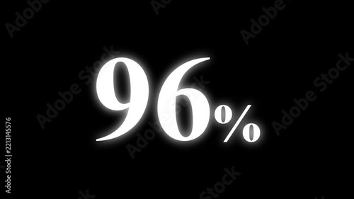 Abstract 96 percent animation on black background. percent with a transparent background. Perfect for video overlays, Rendered in high quality.