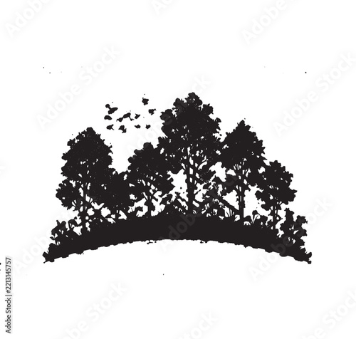 Black tree vector illustration set. Black silhouette landscape.