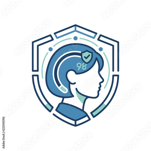 Digital Identity Protection and Cybersecurity Concept with Female Profile and Shield Icon