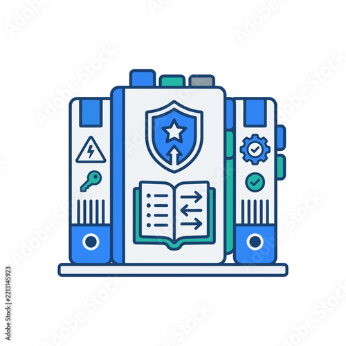 Documentation for Secure Data Management and Compliance Policy Folders on Shelf Vector Illustration