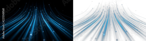 Abstract digital background with glowing blue light trails and particles, representing data flow, high speed internet, or futuristic technology connectivity isolated on transparent background