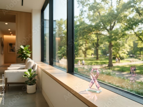 The Image Shows A Modern Living Room With A Large Window On The Right Side