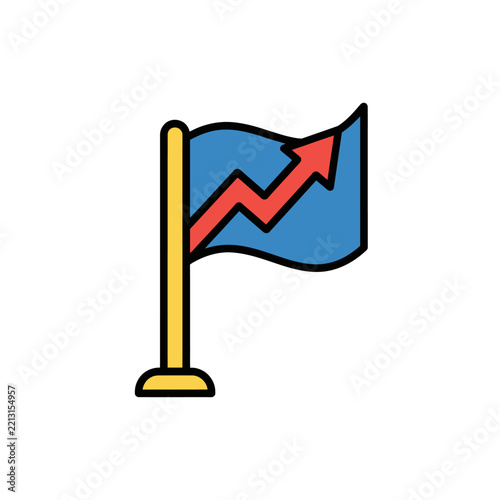 Blue flag icon with red upward growth arrow.
