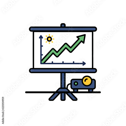 Business growth presentation slide with rising green arrow chart.