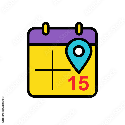 Calendar icon with location pin and number fifteen.