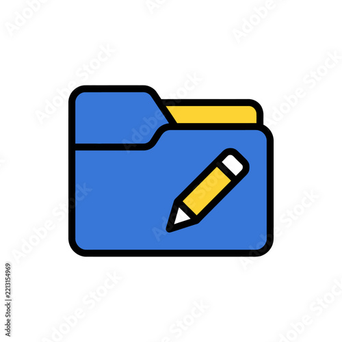 Blue folder icon with yellow paper and pencil symbol