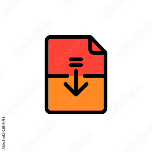 Colorful document download icon with downward arrow.