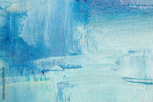 Light blue abstract oil painting texture. Smooth horizontal acrylic wash canvas surface for fresh minimal winter graphic design