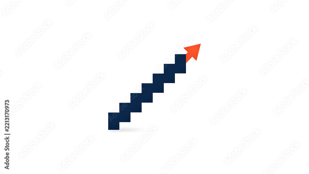 Obraz premium Red Upward Arrow on White Background 3D Business Growth Concept for Success, Finance, Graph, Stairs, Achievement, Progress, Direction and Corporate Development