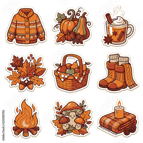 Stylized 2D Cartoon Autumn Foliage Illustration with Flat Cel Shading