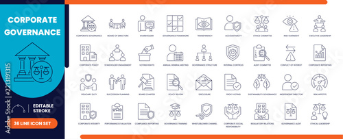 Corporate governance line icon set