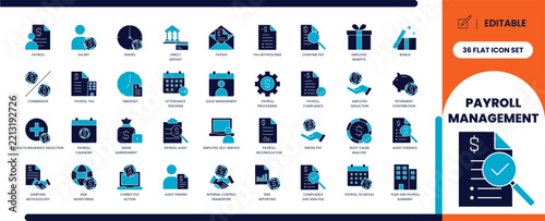 Payroll management glyph icon set for salary and HR finance