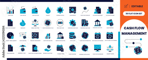 Cash flow management glyph icon set for business finance