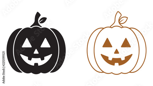 Halloween Jack O Lantern Pumpkin Icon Set with Solid and Outline Designs