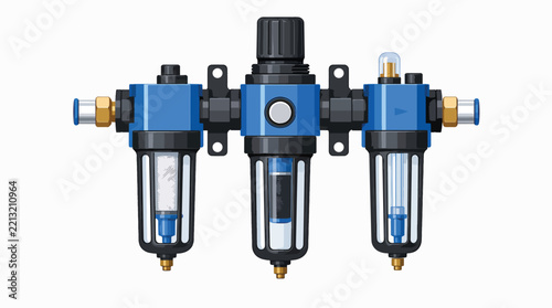 Industrial air filter regulator with pressure gauges and valves